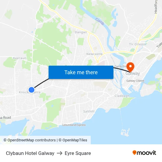 Clybaun Hotel Galway to Eyre Square map