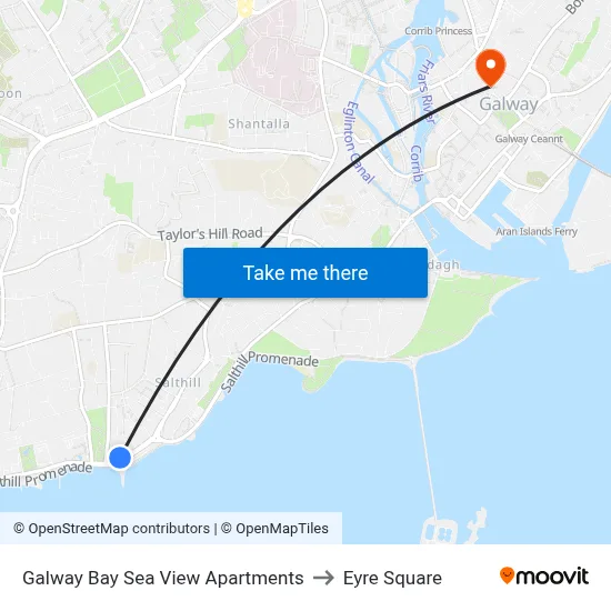 Galway Bay Sea View Apartments to Eyre Square map
