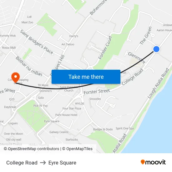 College Road to Eyre Square map
