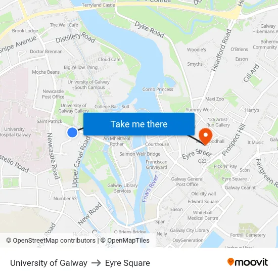University of Galway to Eyre Square map
