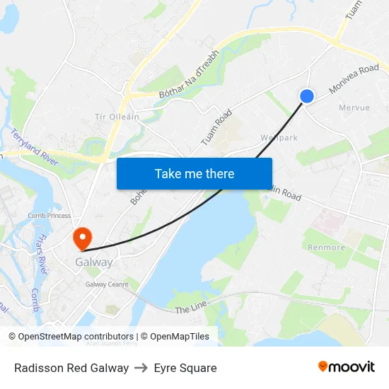 Radisson Red Galway to Eyre Square map
