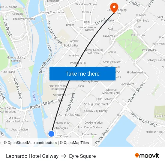 Leonardo Hotel Galway to Eyre Square map