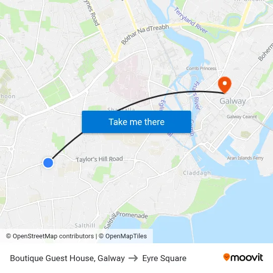 Boutique Guest House, Galway to Eyre Square map