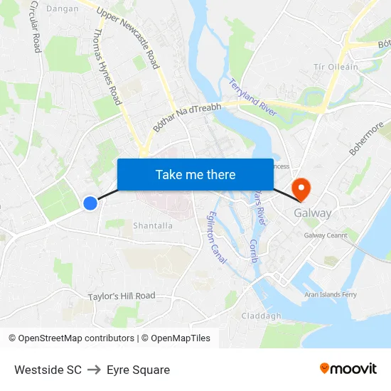 Westside SC to Eyre Square map