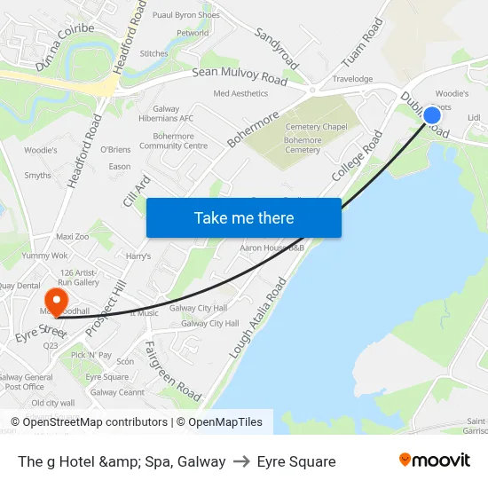 The g Hotel &amp; Spa, Galway to Eyre Square map