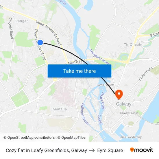 Cozy flat in Leafy Greenfields, Galway to Eyre Square map