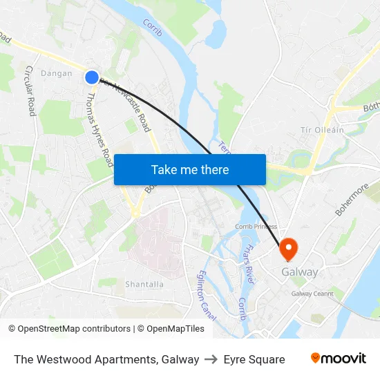 The Westwood Apartments, Galway to Eyre Square map