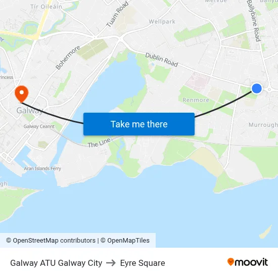 Galway ATU Galway City to Eyre Square map