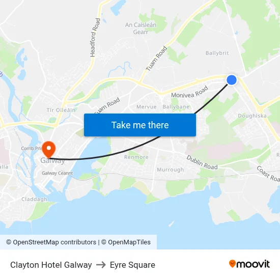 Clayton Hotel Galway to Eyre Square map