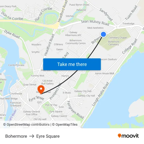 Bohermore to Eyre Square map