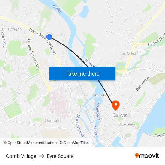 Corrib Village to Eyre Square map
