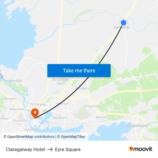 Claregalway Hotel to Eyre Square map