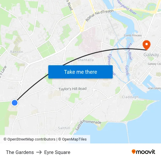 The Gardens to Eyre Square map