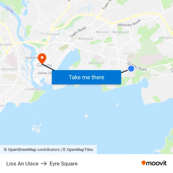 Lios An Uisce to Eyre Square map