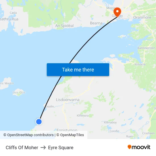 Cliffs Of Moher to Eyre Square map