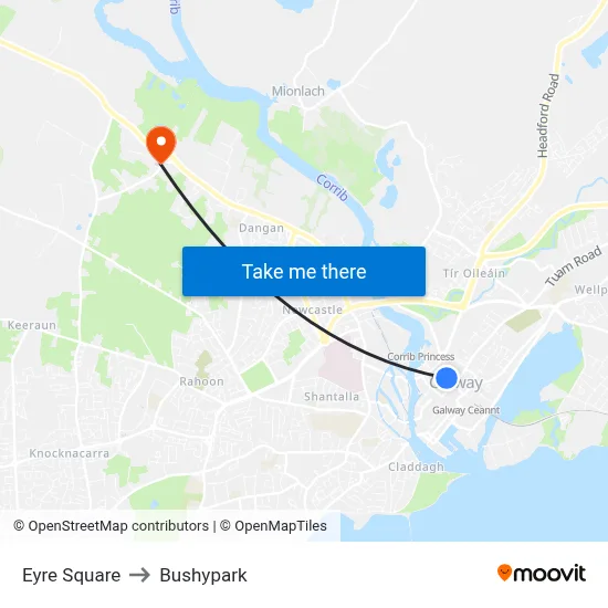 Eyre Square to Bushypark map