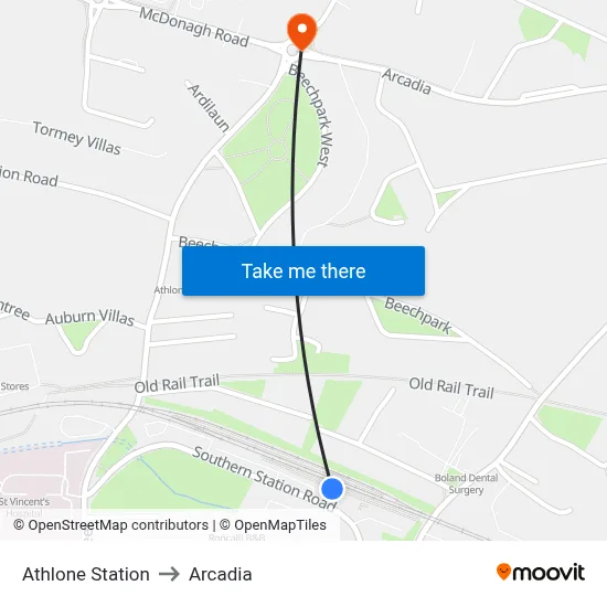 Athlone Station to Arcadia map