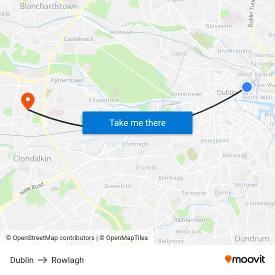 Dublin to Rowlagh map