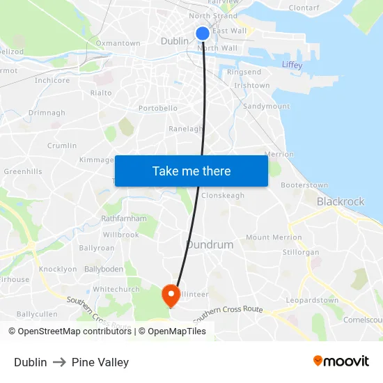 Dublin to Pine Valley map