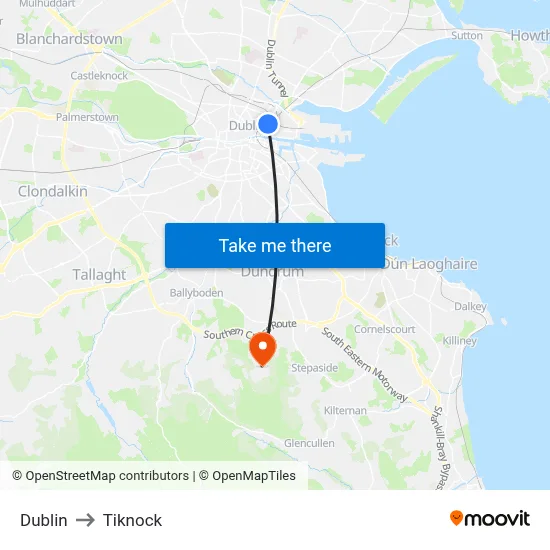 Dublin to Tiknock map