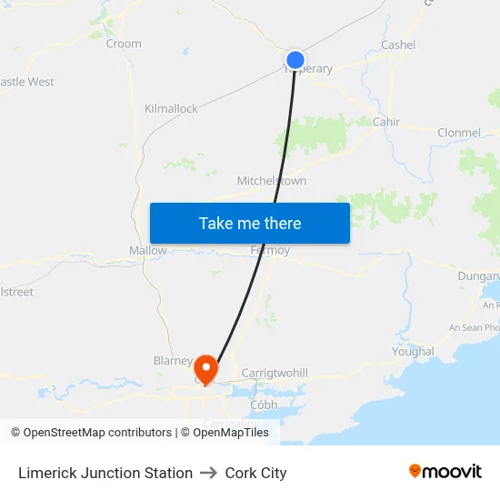 Limerick Junction Station to Cork City map