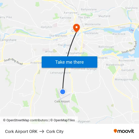 Cork Airport ORK to Cork City map