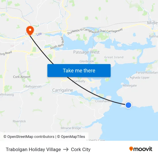Trabolgan Holiday Village to Cork City map
