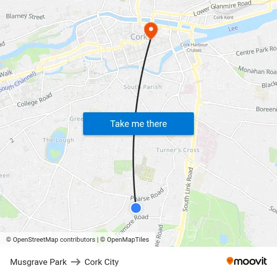 Musgrave Park to Cork City map
