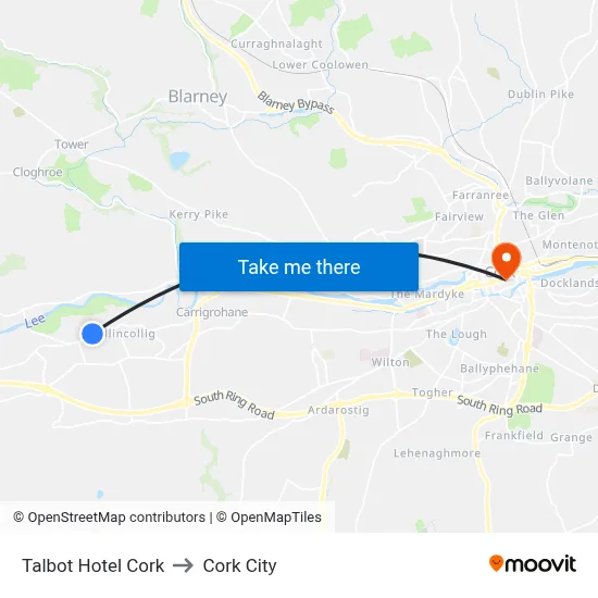 Talbot Hotel Cork to Cork City map