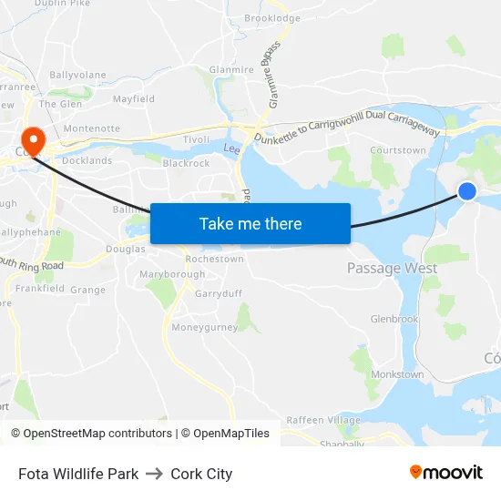 Fota Wildlife Park to Cork City map
