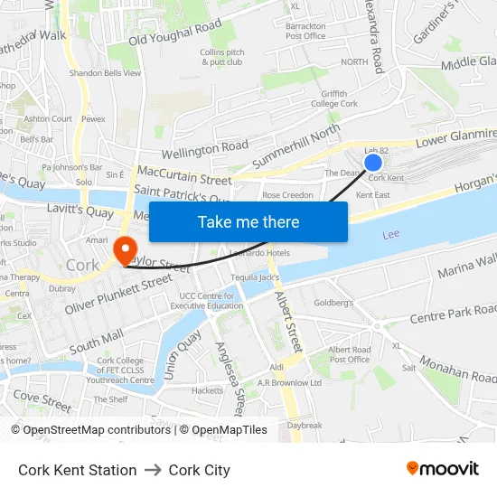 Cork Kent Station to Cork City map