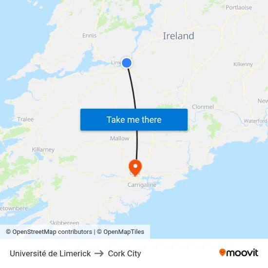 Université de Limerick to Cork City map