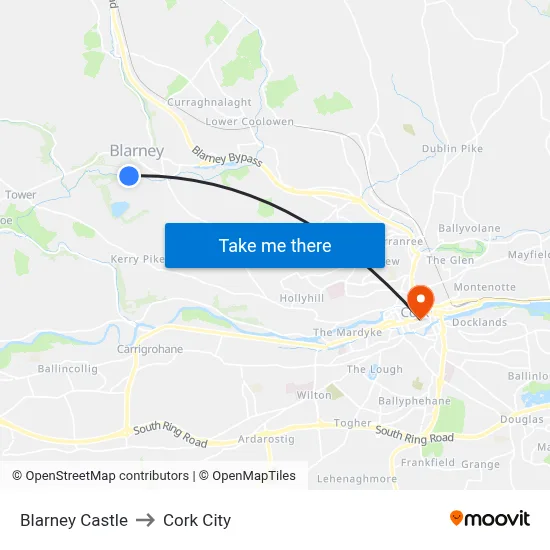 Blarney Castle to Cork City map