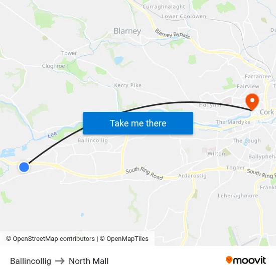 Ballincollig to North Mall map