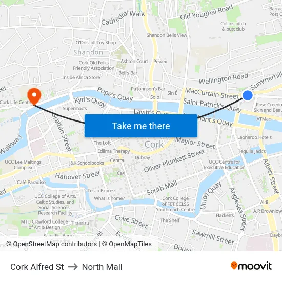 Cork Alfred St to North Mall map