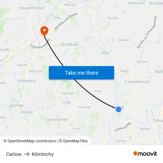 Carlow to Kilminchy map