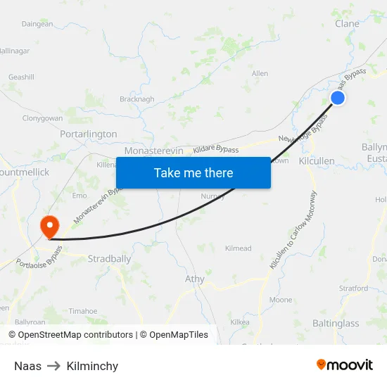 Naas to Kilminchy map