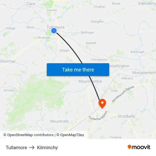Tullamore to Kilminchy map