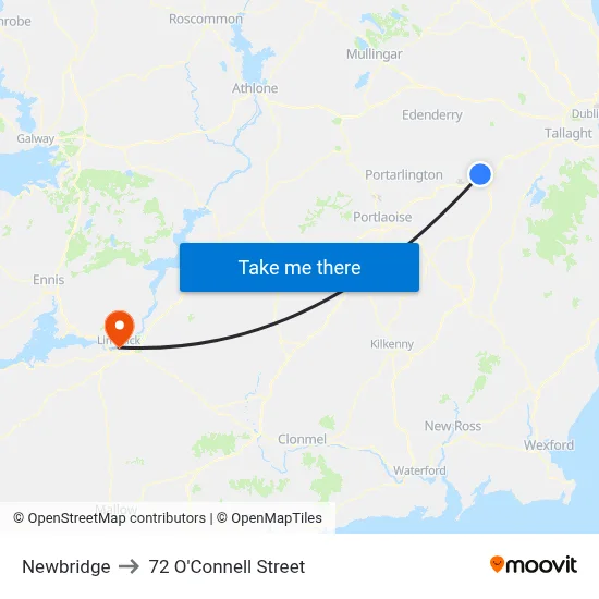 Newbridge to 72 O'Connell Street map