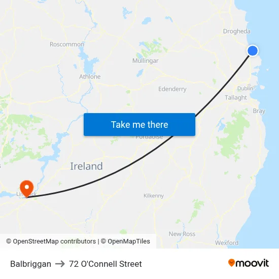Balbriggan to 72 O'Connell Street map