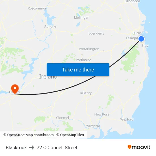 Blackrock to 72 O'Connell Street map