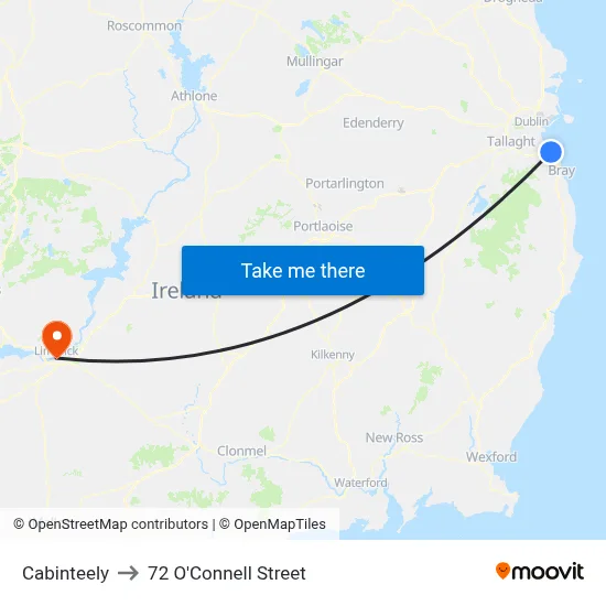 Cabinteely to 72 O'Connell Street map