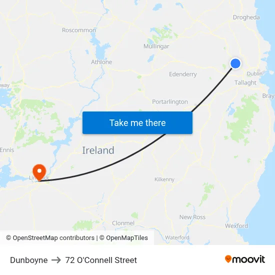 Dunboyne to 72 O'Connell Street map