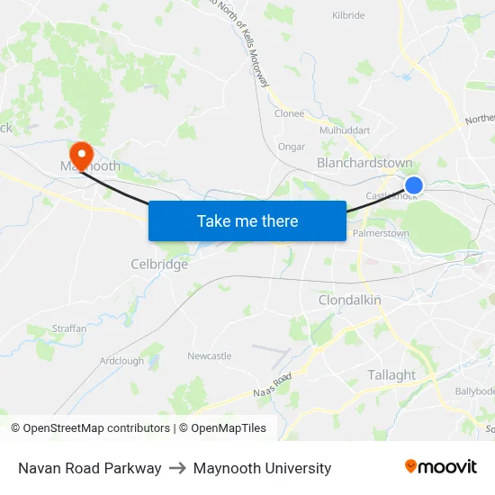 Navan Road Parkway to Maynooth University map