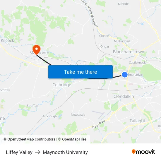 Liffey Valley to Maynooth University map
