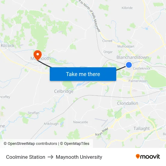 Coolmine Station to Maynooth University map