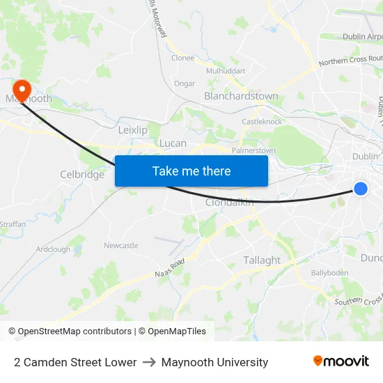 2 Camden Street Lower to Maynooth University map