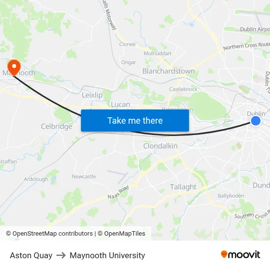 Aston Quay to Maynooth University map