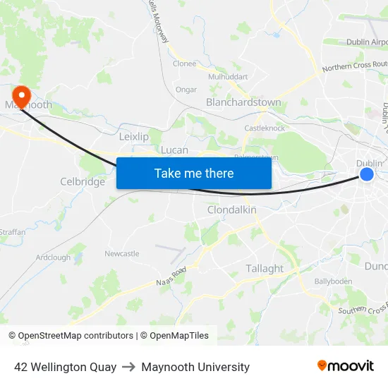 42 Wellington Quay to Maynooth University map