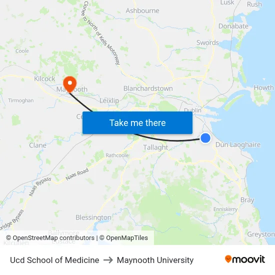 Ucd School of Medicine to Maynooth University map